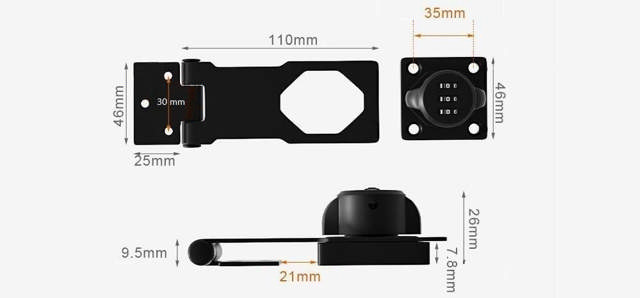 Angriff mit Codeschloss – Schwarz – 110 x 46 mm