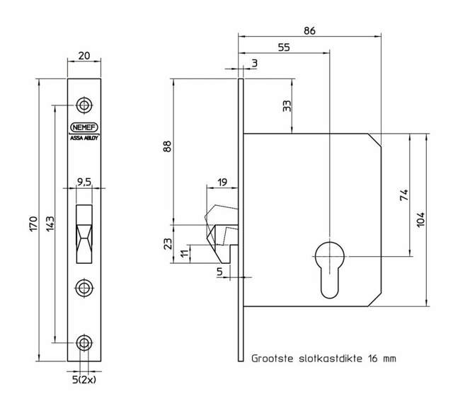 Nemef Schiebetürschloss 698-55