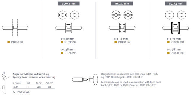 Randi Türgriff P1090985AB, Coupe, mit Clip-Rosetten CC38, messing