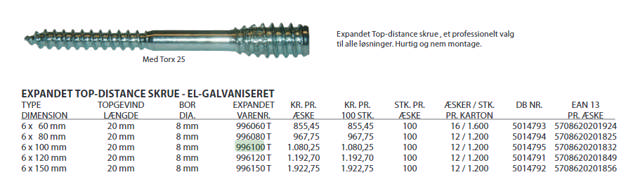 EXP Top-Distance-Schraube 6x100 mm TX25 PK mit 100 Stk.
