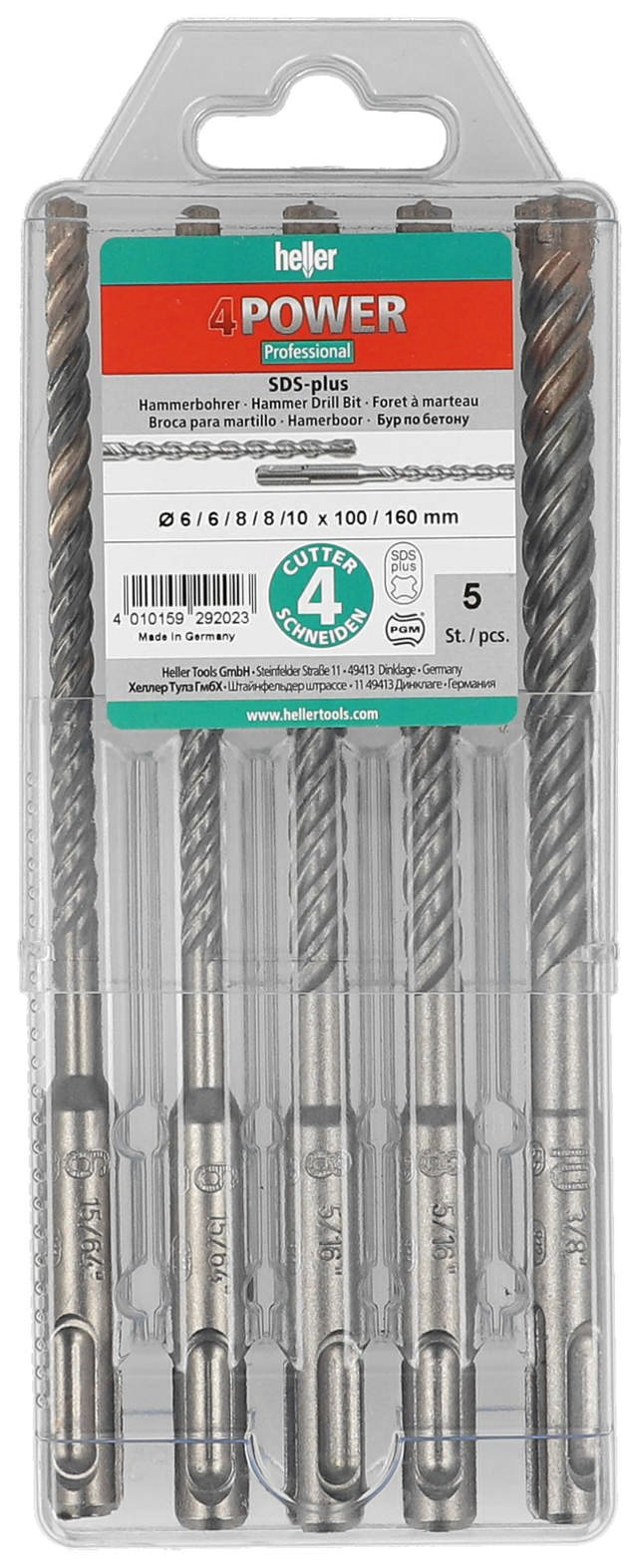 Heller Hammerbohrer-Set mit 4 Einsätzen, Größe 6/8/10 mm, Packung. á 5 Leben