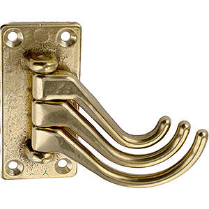 Kleiderhaken 1062 mit 3 drehbaren Haken, Messing poliert, unlackiert