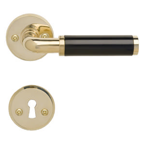 Türgriff Funkis 383 mit Set (1980+81) Messing poliert, unlackiert, schwarzes Bakelit Ø2