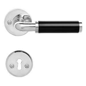 Türgriff Funkis 383 mit Set (1980+81) Ni Schwarzes Bakelit Ø20