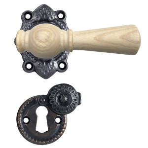 Türgriff Østerbro 670, für ältere Türen, Eschenholzgriff, oxidiert schwarz