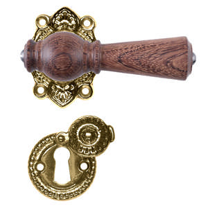 Türgriff Østerbro 670, für ältere Türen, Mahagoni, Messing poliert, unlackiert, mit Klappe