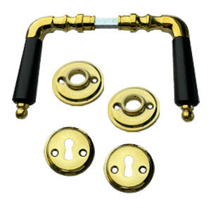 Türgriff 785 inkl. Set, Messing, poliert, unlackiert, schwarzes Holz