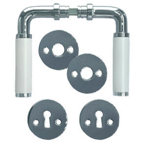 Türgriff Funkis 383 mit Set (1980+81) Chrom Weiß Bakelit Ø20